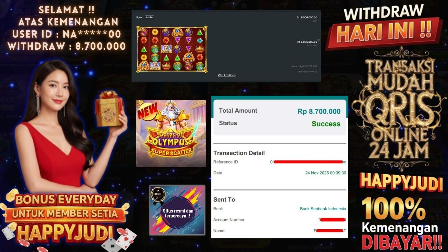 HAPPYJUDI JACKPOT SLOT GATES OF OLYMPUS SUPER SCATTER